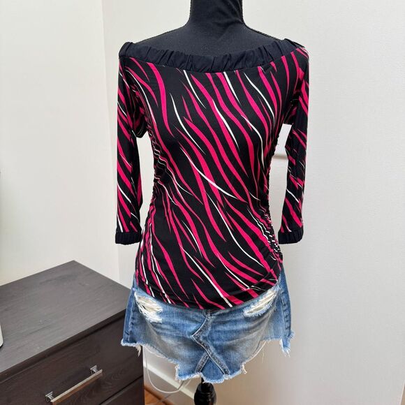Vintage Janette USA Off-the-Shoulder Blouse | Y2K Deadstock Retro Top | Sz SM - Picture 1 of 8